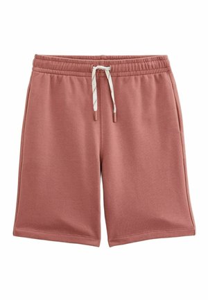 Shorts décontractés de couleur mauve avec taille élastique et cordon blanc, dotés de poches latérales et d'une coupe décontractée.
