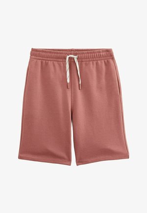 Shorts décontractés de couleur mauve avec taille élastique et cordon blanc, dotés de poches latérales et d'une coupe décontractée.