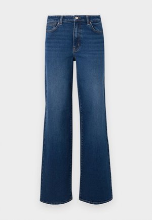 Weite Denim-Jeans in Dunkelblau mit strukturiertem Finish, ausgestattet mit einem Knopfverschluss, fünf Taschen und geradem Saum.