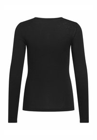 Svart långärmad topp med figursydd design, rund halsringning och slät textur. Inga synliga mönster eller metallbeslag.