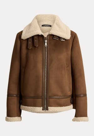 Lauren Ralph Lauren, BUCKLE-TRIM FAUX-SUEDE JACKET - Яке от изкуствена кожа - tobacco