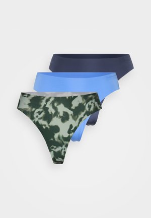 Tri para ženskega spodnjega perila: temno modra, svetlo modra in zelena kamuflaža. Vsaka ima mehak pas in brezšivno zasnovo za udobje.