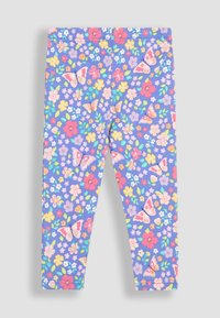 Leggings su purpurine gėlių raštu su drugeliais, pagaminti iš minkštos medžiagos, sukurti komfortui ir lankstumui.