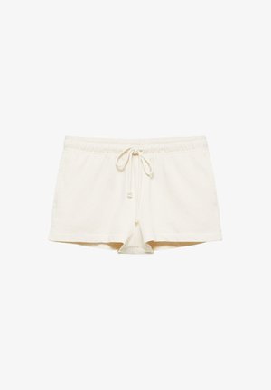 Crèmekleurige casual shorts met elastische tailleband en gebonden trekkoord, ontworpen voor comfort en ontspannen draagcomfort.
