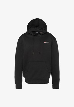 Schwarzer Hoodie aus Baumwollmischgewebe mit einer vorderen Kängurutasche, verstellbarem Kordelzug an der Kapuze und Logo-Stickerei auf der Brust.