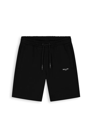 Zwarte casual shorts met elastische tailleband en trekkoord, zijzakken en wit "BALLIN'"-logo op de rechterdij.