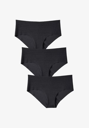 Set di tre slip hipster neri in cotone, caratterizzati da una texture liscia, design a vita media e costruzione senza cuciture per il massimo comfort.