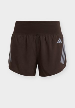 Black athletic shorts with a wide waistband, curved hem, and reflective three-stripe Adidas logo on the sides and front right leg.