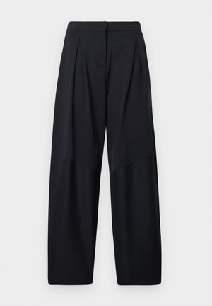 Kalhoty širokého střihu v námořnické modři s sklady vpředu, vyrobené z hladké látky a s čistým pasem pro elegantní vzhled.