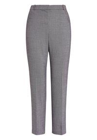 Grijze tailor-made broek met een soepele textuur, rechte snit en een middelhoge tailleband. Heeft subtiele patronen voor een verfijnde uitstraling.