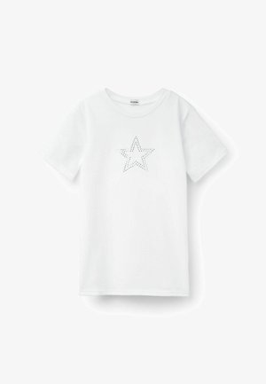 T-shirt blanc à manches courtes, col rond et petit motif en strass en forme d’étoile au centre devant.
