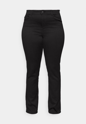 Czarne dżinsy w slim fit, z pięcioma kieszeniami, zapięciem na guzik i suwak, o gładkiej, elastycznej teksturze dla wygody.