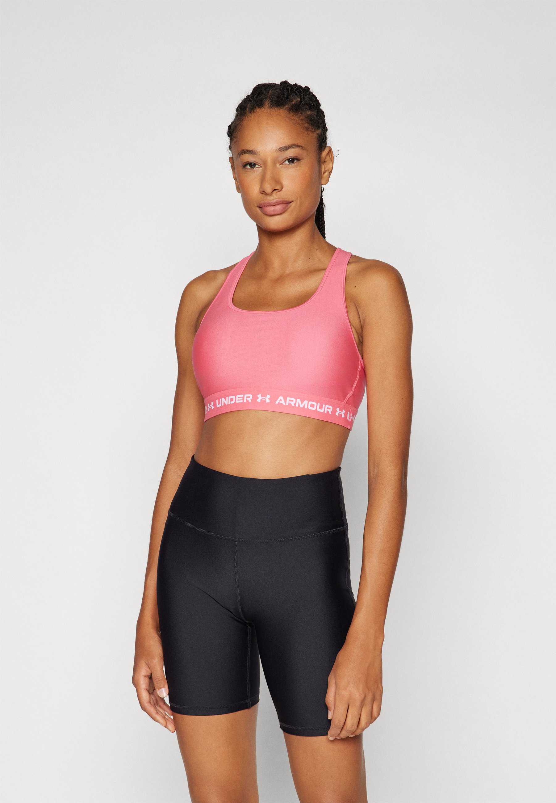 Under Armour ARMOUR MID CROSSBACK - Medium support sports bra - super pink/white/pink - Zalando.co.uk