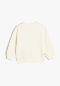 Crème-kleurige sweatshirt met lange, licht geplooide mouwen, ronde hals, ribgebreide manchetten en tailleband, met een gladde, zachte textuur.