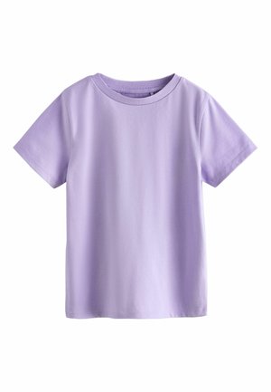 Plain short-sleeve lavender t-shirt with crew neck, cotton fabric, and simple stitching, displayed against white background.