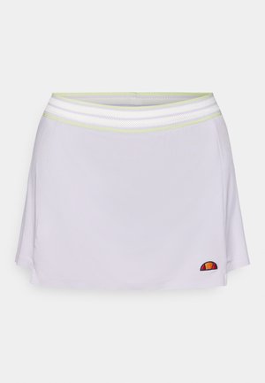 Jupe de sport lilas avec une ceinture en mesh ornée de rayures blanches et vertes. Comprend un petit logo brodé dans le coin inférieur droit.