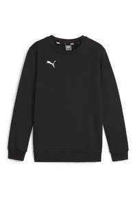 Felpa nera in cotone misto con collo rotondo, maniche lunghe e polsini a coste. Presenta un piccolo logo Puma bianco sul petto.