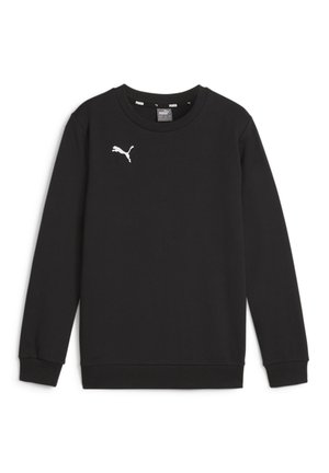 Sweatshirt noir en mélange de coton avec un col rond, des manches longues et des poignets côtelés. Présente un petit logo blanc de Puma sur la poitrine.
