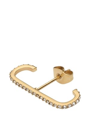 Clou d'oreille demi-anneau en ton or avec petits cristaux clairs le long du bord extérieur et une fermeture à pression.