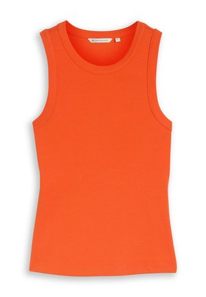 Bezrękawnik prążkowany w jaskrawym pomarańczowym kolorze z okrągłym dekoltem, rozmiar mały, oznaczony jako Denim by Tontalon.