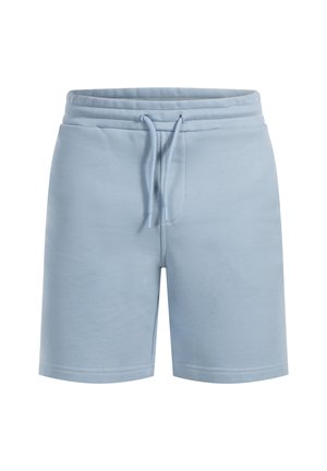 Lichtblauwe katoenen shorts met een elastische tailleband, trekkoord en een textuurstof. Heeft een standaard pasvorm en gestikte zoom.