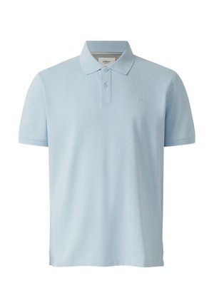 Lichtblauw poloshirt met korte mouwen, een twee-knopen plooi en een klassieke kraag, gemaakt van soepel katoenweefsel.