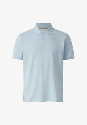Lichtblauw poloshirt met korte mouwen, een twee-knopen plooi en een klassieke kraag, gemaakt van soepel katoenweefsel.