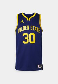 Kulttipaineen Golden State koripallopaita, tummansininen keltaisilla tehosteilla. Sisältää "GOLDEN STATE" -tekstin ja numeron "30" lihavalla keltaisella, verkkokangasta, ilman hihoja.