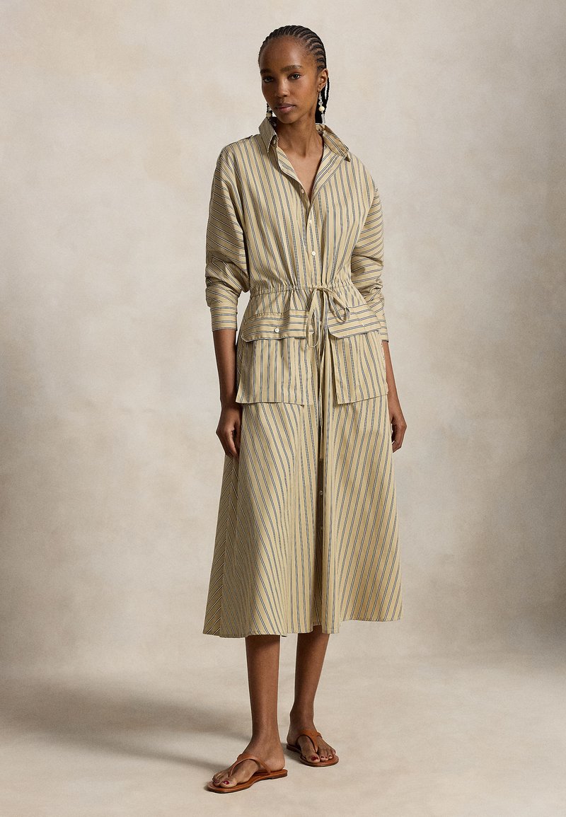 ralph lauren striped cotton dress Polo CANVAS UTILITY SHIRTDRESS - Shirt Mini Dresses | Short executive-neutrals tie belt Color:Periwinkle/White