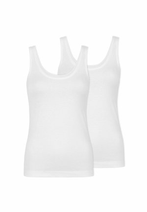 Witte katoenen tanktops met brede schouderbanden en een ronde halslijn, met een gladde textuur en een nauwsluitende pasvorm. Tweedelige set.