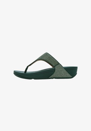 Groene wedge teenslipper met gestructureerde stoffen bandjes en een gevoerde zool, ontworpen voor casual gebruik.