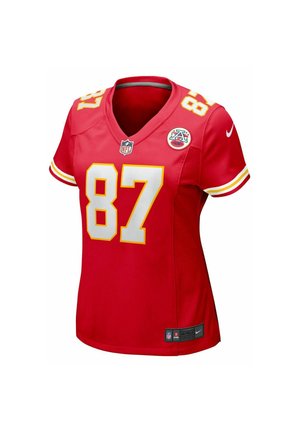 Rotes Kansas City Chiefs NFL-Trikot mit der Nummer 87, AFC-Patch und Nike-Logos auf den Ärmeln und am unteren Saum.
