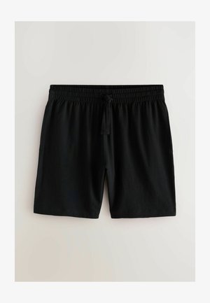 Kerged mustad lühikesed püksid, mis on valmistatud kerge kangaga, elastse vöökoha ja paelaga. Omavad küljetaskuid ja siledat tekstuuri.