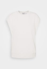 Sudadera blanca de manga corta hecha de una tela suave con un ajuste relajado. Presenta un escote redondeado y un dobladillo acanalado para mayor estructura.