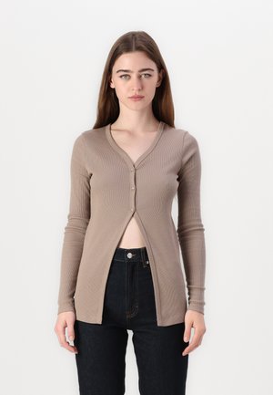 LABEL CARDIGAN - Cardigan - taupe gray