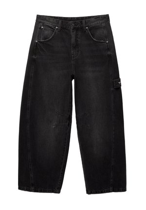 PULL&BEAR BALLOON FIT WITH EMBROIDERED POCKET - Relaxed fit jeans - black