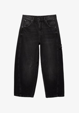 PULL&BEAR BALLOON FIT WITH EMBROIDERED POCKET - Baggy Jeans - black