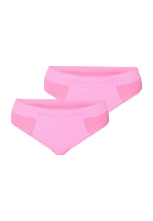 Zwei pinke Damenunterhosen im Bikini-Stil mit "JOOP! JEANS" auf breiten elastischen Bundstücken geprägt.