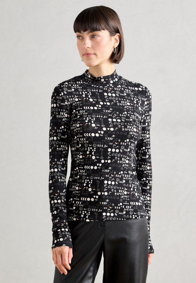Scotch & Soda ALL OVER PRINTED MOCK NECK LONG SLEEVE - Camiseta de manga larga - black/white