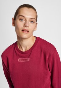 Bordeaux sweatshirt met een ronde halslijn en een subtiele merklogo in het midden. Gladde, gestructureerde stof met lange mouwen.