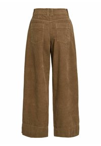 Bruine corduroy wijde pijpen broeken met achterzakken, textuurstof, hoge taille en een manchetzoom.