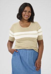 Kaffe Curve LIZZY STRIPED - T-shirt con stampa - feather gray mel  chalk stripe