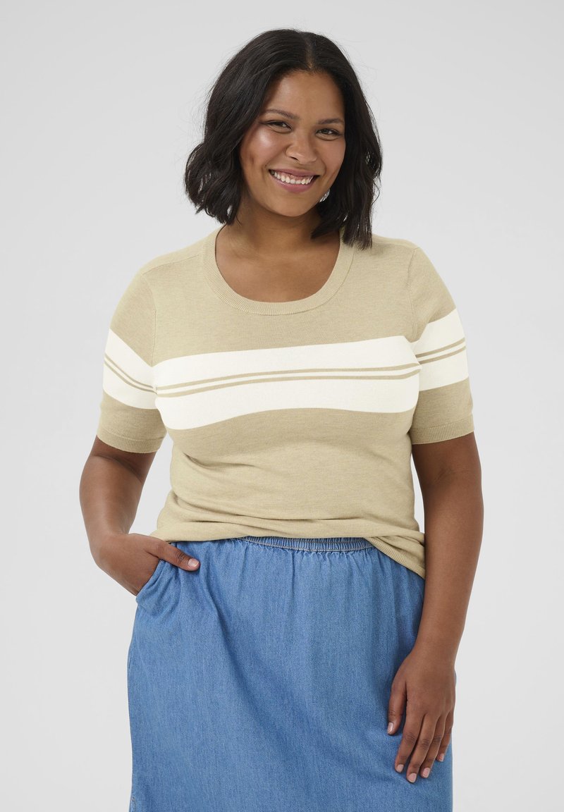 Kaffe Curve LIZZY STRIPED - T-shirt con stampa - feather gray mel  chalk stripe