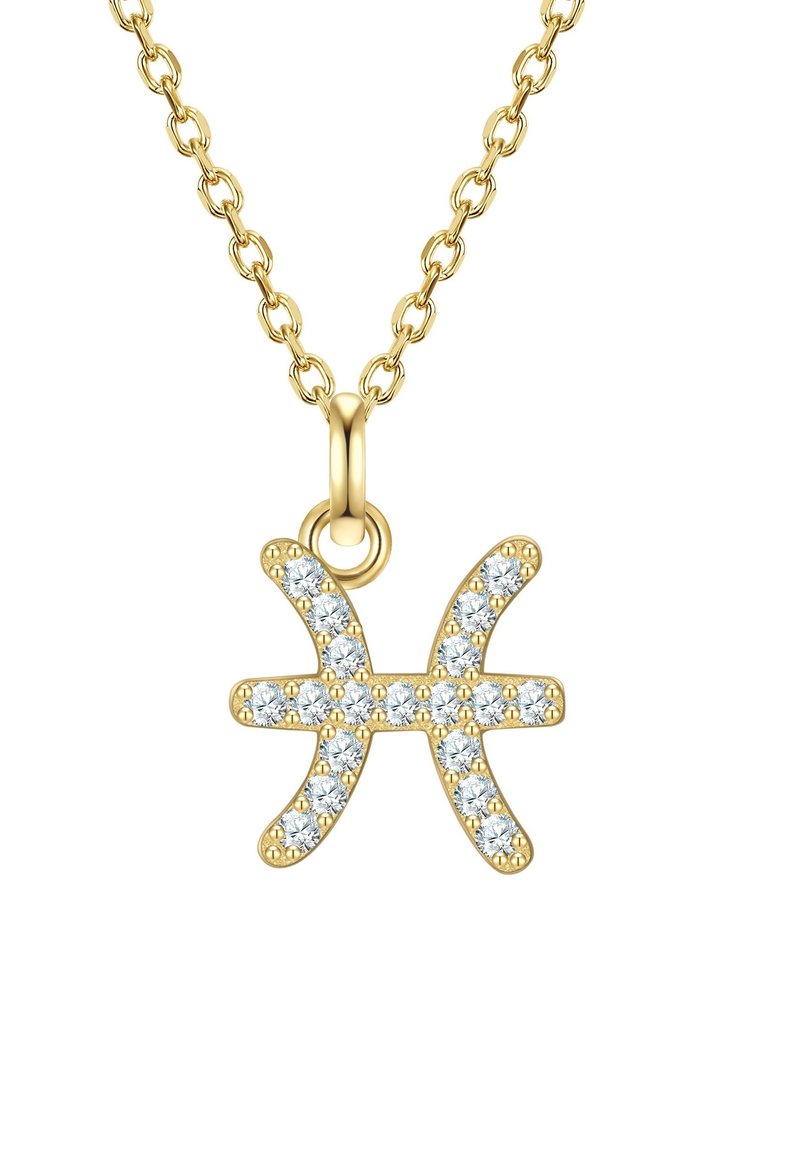 Zelta kaklarota ar Zivju simbolu piekariņu, kura dizainā iekļauti caurspīdīgi dārgakmeņi. Ķēdīte sastāv no ovālas formas savienojumiem.