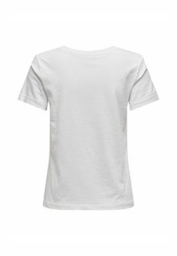 T-shirt blanc à manches courtes en coton doux, avec un col rond et une coupe décontractée. Le tissu a une finition légèrement texturée.