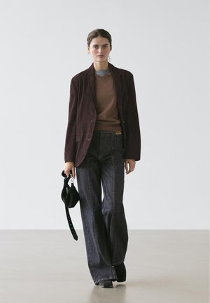 Massimo Dutti HIGH-WAIST WIDE - Wide leg - mottled dark blue