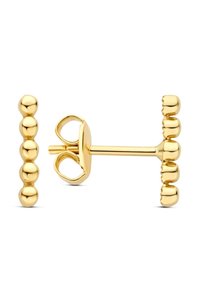 Boucles d'oreilles en or avec un design minimaliste mettant en avant des accents en perles arrondies. Texture lisse avec une finition polie et un système de fermeture sécurisé.