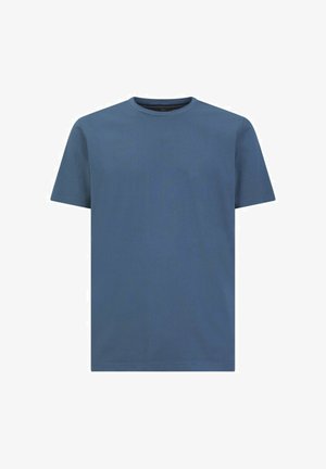 T-shirt a maniche corte di colore blu scuro uniforme, realizzato in morbido tessuto di cotone, con scollatura rotonda e vestibilità rilassata.