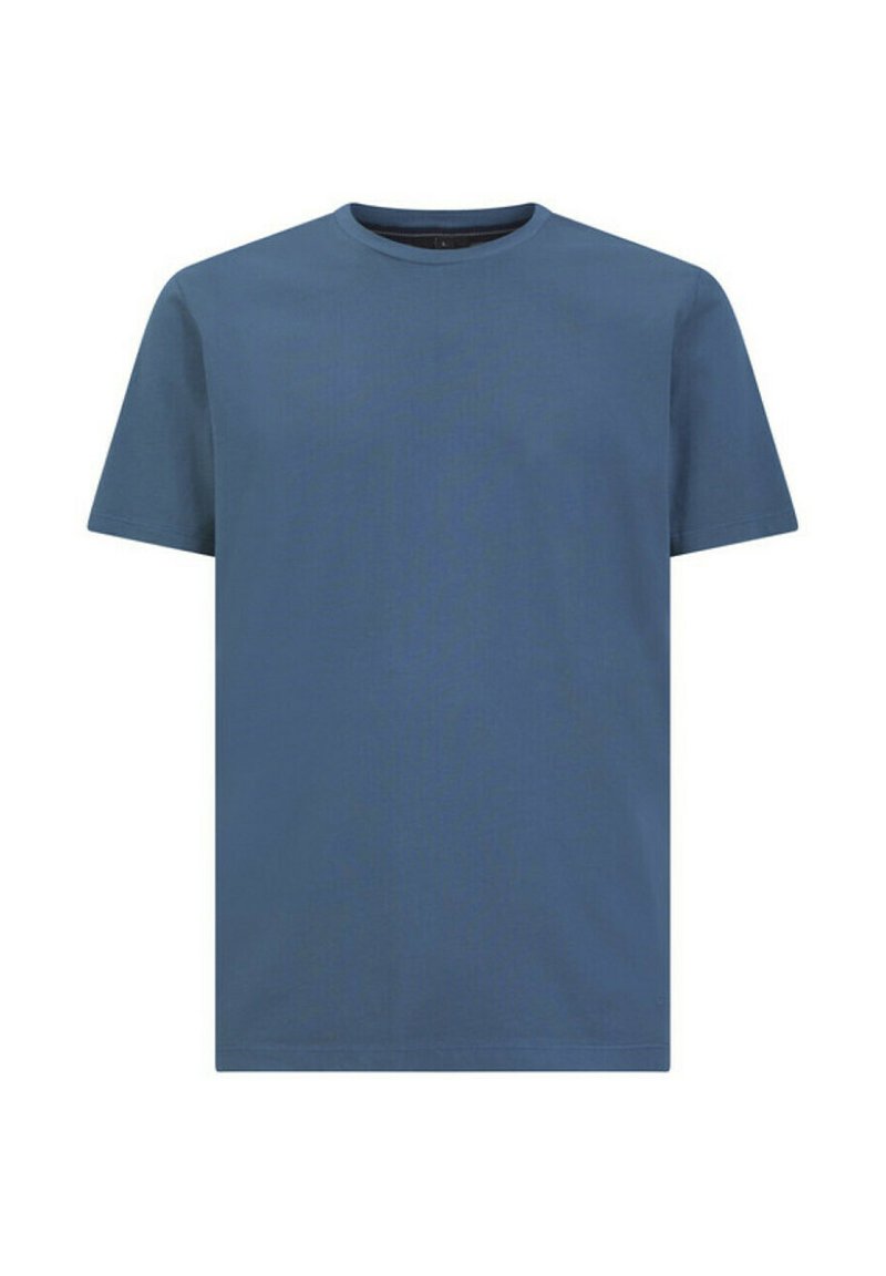 T-shirt a maniche corte di colore blu scuro uniforme, realizzato in morbido tessuto di cotone, con scollatura rotonda e vestibilità rilassata.