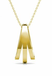 Goldene Anhänger-Kette mit einem geometrischen Design, das eine dreizackige Form zeigt. Die Kette hat ovale Glieder und eine polierte Oberfläche.